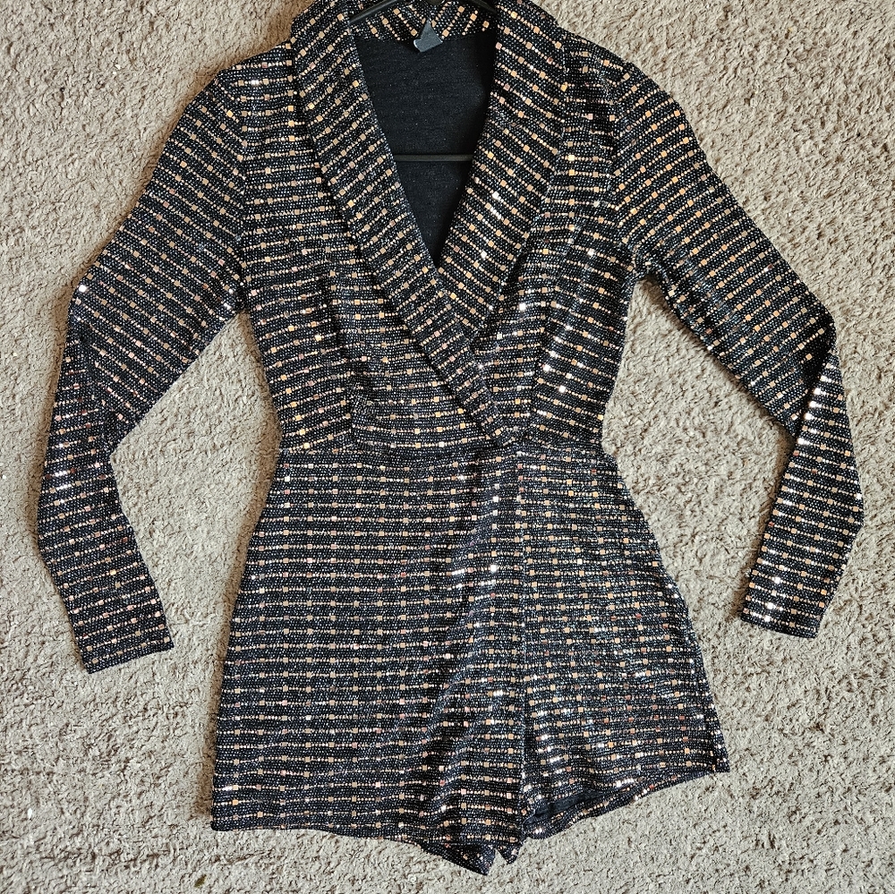 Black & Gold Sequin Romper